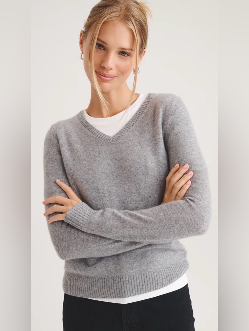 Naadam 100% Cashmere Grey V Neck Pullover Knit Sweater Size large